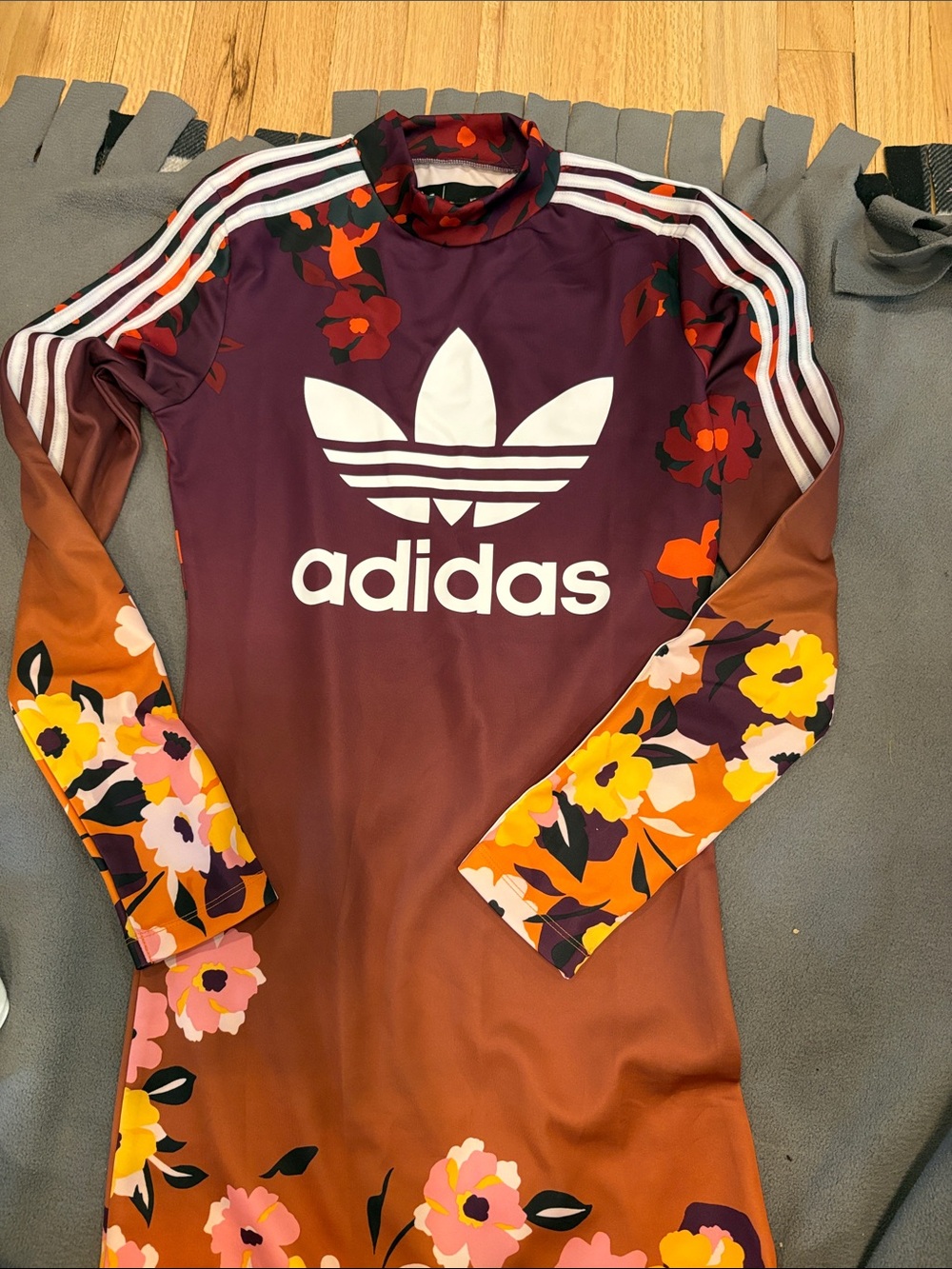 adidas X Her Studio London Burgundy & Orange Floral Long-Sleeve Trefoil Top